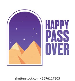 Vector Minimalistic Illustration of Passover Celebrations. Pyramids of Giza, bright sun and Symbolic waves of Red Sea. The Escape from Egypt concept. Sweet Pesach festive background.