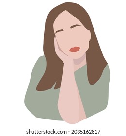 Vector minimalistic image of a girl with dark hair. Lifestyle. Design for stickers, postcards, logos, cosmetic websites, holidays, posters.
