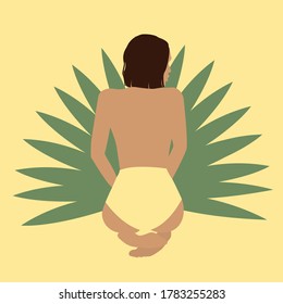Vector minimalistic image of a girl on a yellow background