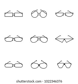 Vector minimalistic image of icons of glasses of different shapes and styles. Flat style