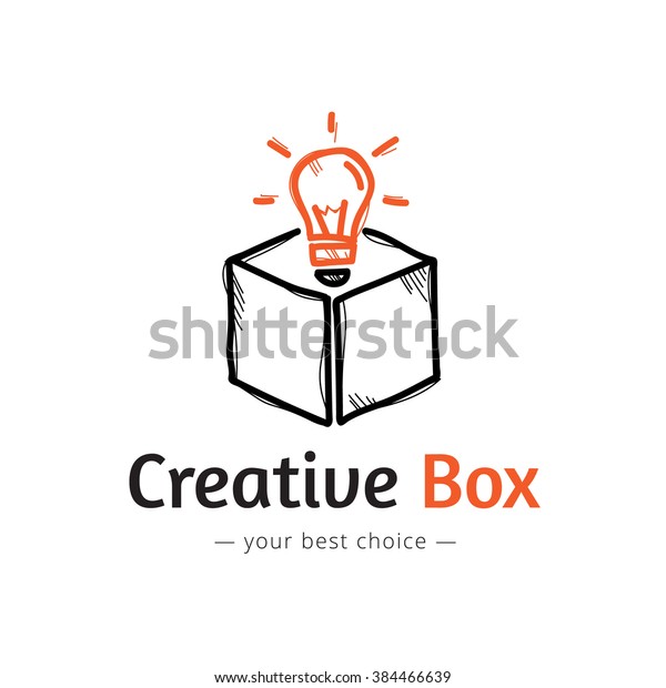 ボックスのロゴにベクターの最小限の電球 スケッチスタイルのロゴ のベクター画像素材 ロイヤリティフリー