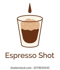 Vector minimalistic line art color illustration of Espresso Coffee shot
