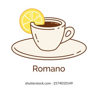 Vector minimalistic line art color illustration of Romano Coffee cup