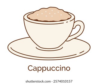 Vector minimalistic line art color illustration of Cappuccino Coffee cup