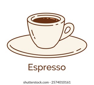 Vector minimalistic line art color illustration of Espresso Coffee cup