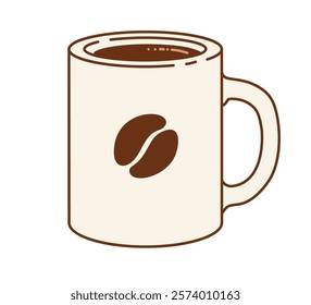 Vector minimalistic line art color illustration of Coffee mug with bean