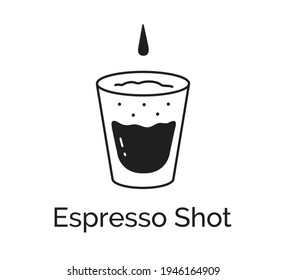 Vector Minimalistic Line Art Illustration Of Espresso Coffee Shot Isolated On White Background.