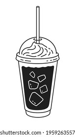 Vector minimalistic line art illustration of takeaway Cold brew coffee isolated on white background.