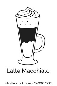 Vector minimalistic line art illustration of Latte Macchiato coffee isolated on white background.