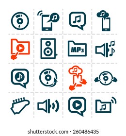 Vector minimalistic line music and audio icons set.