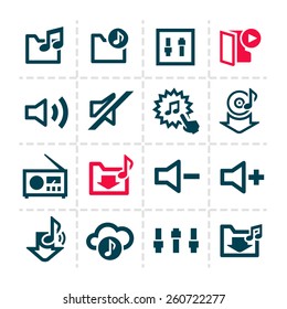 Vector minimalistic line music and audio icons set.
