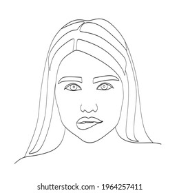 Vector Minimalistic Linear Face, Drawing Template, Drawn Face Isolated on White Background.