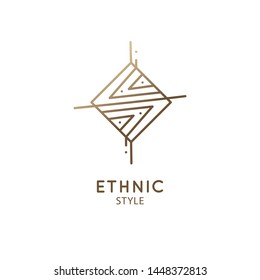 Vector minimalistic logo of geometric template. Rhombic sacred symbol. Outline icon of abstract shapes - business emblem for design tattoo, packaging, zen, ecology, health concepts, yoga Center.