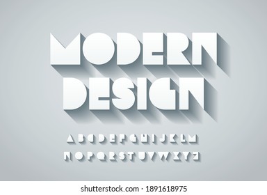 Vector minimalistic modern alphabet in flat design. Stylized geometric letters with shadows on the white background. Elegant 3D abstract font for your design and logos.