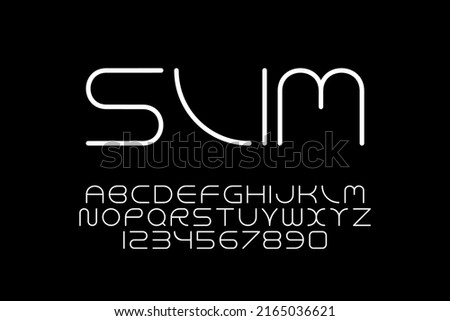 Vector minimalistic modern alphabet. Trendy english graphic font. Thin simple latin letters and numerals. New creative signs typeface