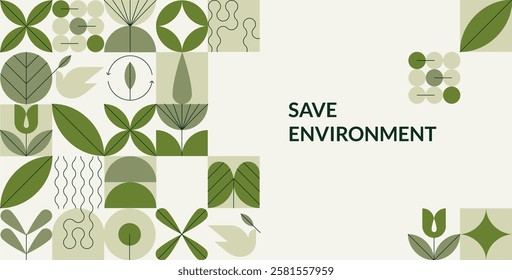 Vector minimalistic natural pattern. Abstract geometric simple shapes. Floral eco agriculture concept. Banner
