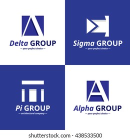 Vector minimalistic negative space greek letters logo set
