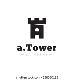 Vector minimalistic negative space A letter logo. Tower brand sign