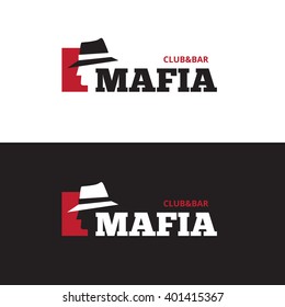 Vector minimalistic negative space man in hat logo. Mafia bar logo