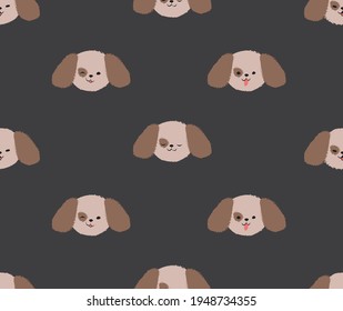 
Vector minimalistic pattern with dogs. beige cute faces of spaniel on gray background.