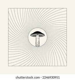 Vektorminimalistische Platzierung mit Illustration. Kreative abstrakte Kunstwerke mit Pilz. Vorlage für Karte, Poster, Banner, Druck für T-Shirt, Pin, Badge, Patch.