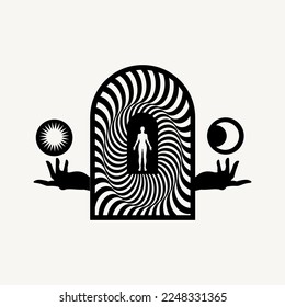 Vector minimalistic placard with illustration. Creative abstract artwork with hand drawn silhouette . Template for card, poster, banner, print for t-shirt, pin, badge, patch.