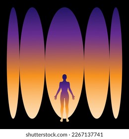 Vector minimalistic placard with illustration. Creative abstract artwork with  silhouette in 80s style. Template for card, poster, banner, print for t-shirt, pin, badge, patch.