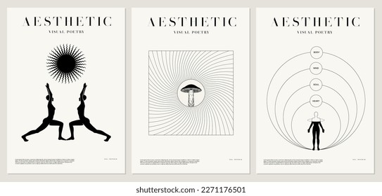 Vector minimalistic placard with illustration. Creative abstract artwork with hand drawn silhouette and mushroom . Template for card, poster, banner, print for t-shirt, pin, badge, patch.