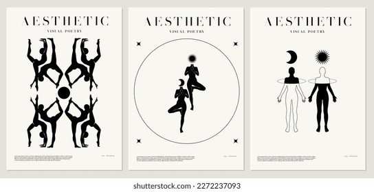 Cartel minimalista vectorial con ilustración. Obra de arte creativa abstracta con silueta dibujada a mano. Plantilla para tarjeta, afiche, banner, imprimir para camiseta, pin, insignia, parche.