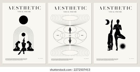 Cartel minimalista vectorial con ilustración. Obra de arte creativa abstracta con silueta dibujada a mano. Plantilla para tarjeta, afiche, banner, imprimir para camiseta, pin, insignia, parche.