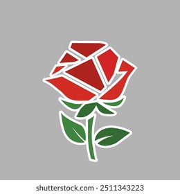Rosa poligonal minimalista de Vector aislada sobre un fondo gris.