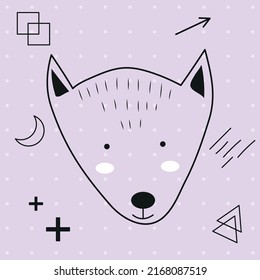 Vector minimalistic postcard with a cute character in doodle style.  Geometric figures.  Colorful flat illustration for your creativity.
