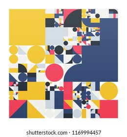 Vector minimalistic poster with simple shapes. Procedural geometric. Swiss style abstract layout. Conceptual generative backdrop form modern journal, book cover, branding, business presentations