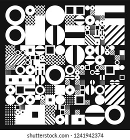 Vector minimalistic poster with simple shapes. Procedural geometric. Swiss style abstract layout. Conceptual generative backdrop form modern journal, book cover, branding, business presentations