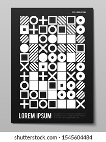 Vector minimalistic poster with simple shapes. Procedural geometric. Swiss style abstract layout. Conceptual generative backdrop form modern journal, book cover, branding, business presentations.