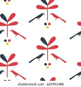 vector minimalistic seamless pattern with birds and flowers