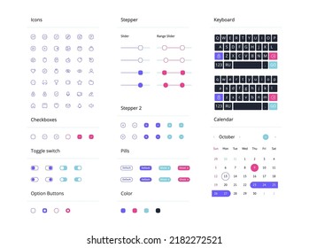 Vector minimalistic set of icons and interface elements. GUI Template.