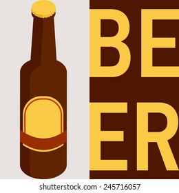 Vector minimalistic square card with isometric bottle of beer and text