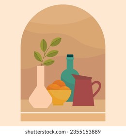 Minimalistisches Stillleben, Plakatdesign, Vektorgrafik, Hausdekoration