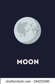 Vector minimalistic vertical banner with Moon in interstellar space. Planet of solar system