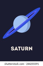 Vector minimalistic vertical banner with Saturn in interstellar space. Planet of solar system
