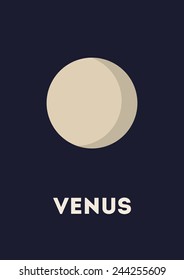 Vector minimalistic vertical banner with Venus in interstellar space. Planet of solar system