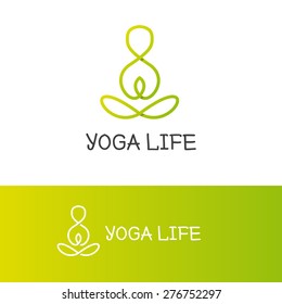 Vector minimalistic yoga logotype in trendy overlapping technique