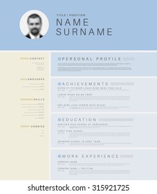 Vectorminimalistlight cv / Lebenslauf Vorlage Design mit Profilfoto