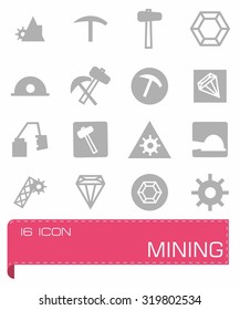 Vector mining icon set on grey background