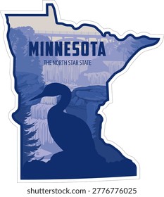 vector Minnesota sticker design with Common Loon in Gooseberry Falls State Park	
