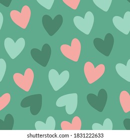 Vector mint green coral hearts seamless pattern background. Perfect for fabric, scrapbooking, wrapping paper, wallpaper projects