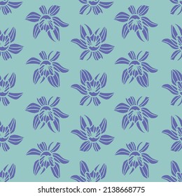 Vector mint green violet flowers seamless pattern 