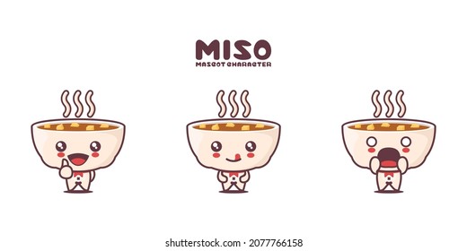 vector miso soup cartoon mascot, with different expressions, isolated on a white background.