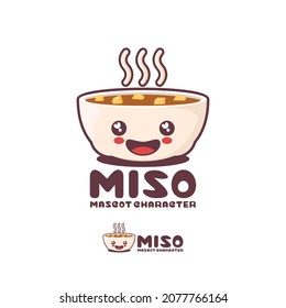 vector miso soup cartoon mascot, suitable for, logos, prints, labels, packaging, stickers, etc.